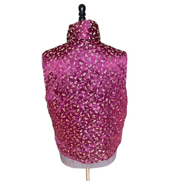 April Cornell Puffer Vest Women's Size Medium Purple Gold Embroidered - Picture 7 of 8